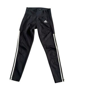 Adidas Black AEROREADY High-Waist Leggings With White Stripes Womens Size S